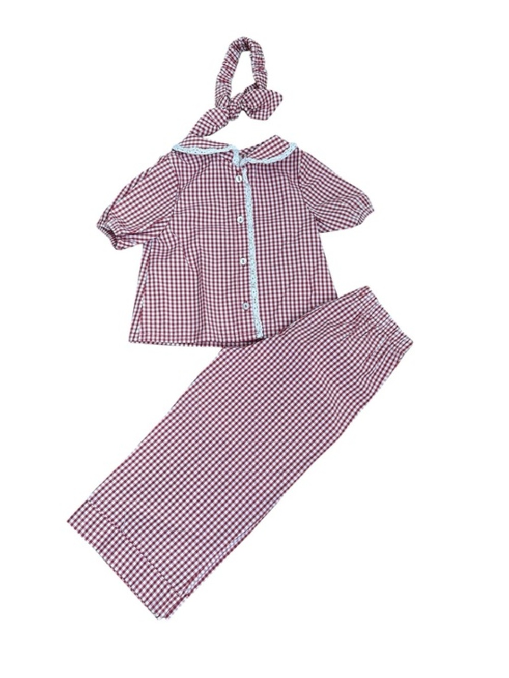 Girls Red Gingham Two-Piece Pajama Set with Headband